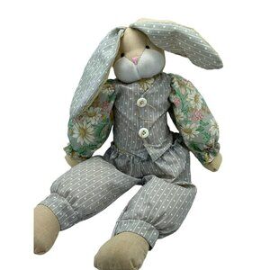 Vtg. Handmade Country Primitive Farmhouse Easter Bunny Rabbit Doll Floral